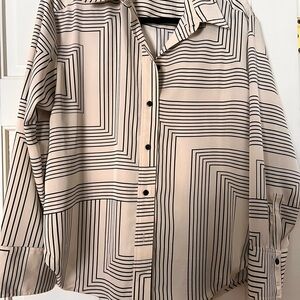H&M Black and Cream Geometric Blouse
